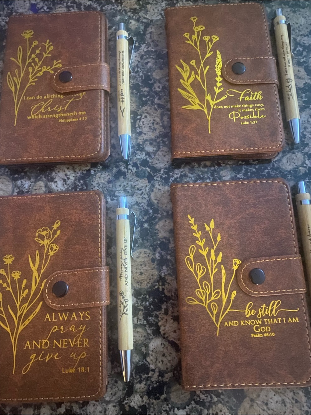 Mini Faux/Vegan Leather Religious Journal with Matching Pen - CHOOSE ONE - Picture 2 of 13